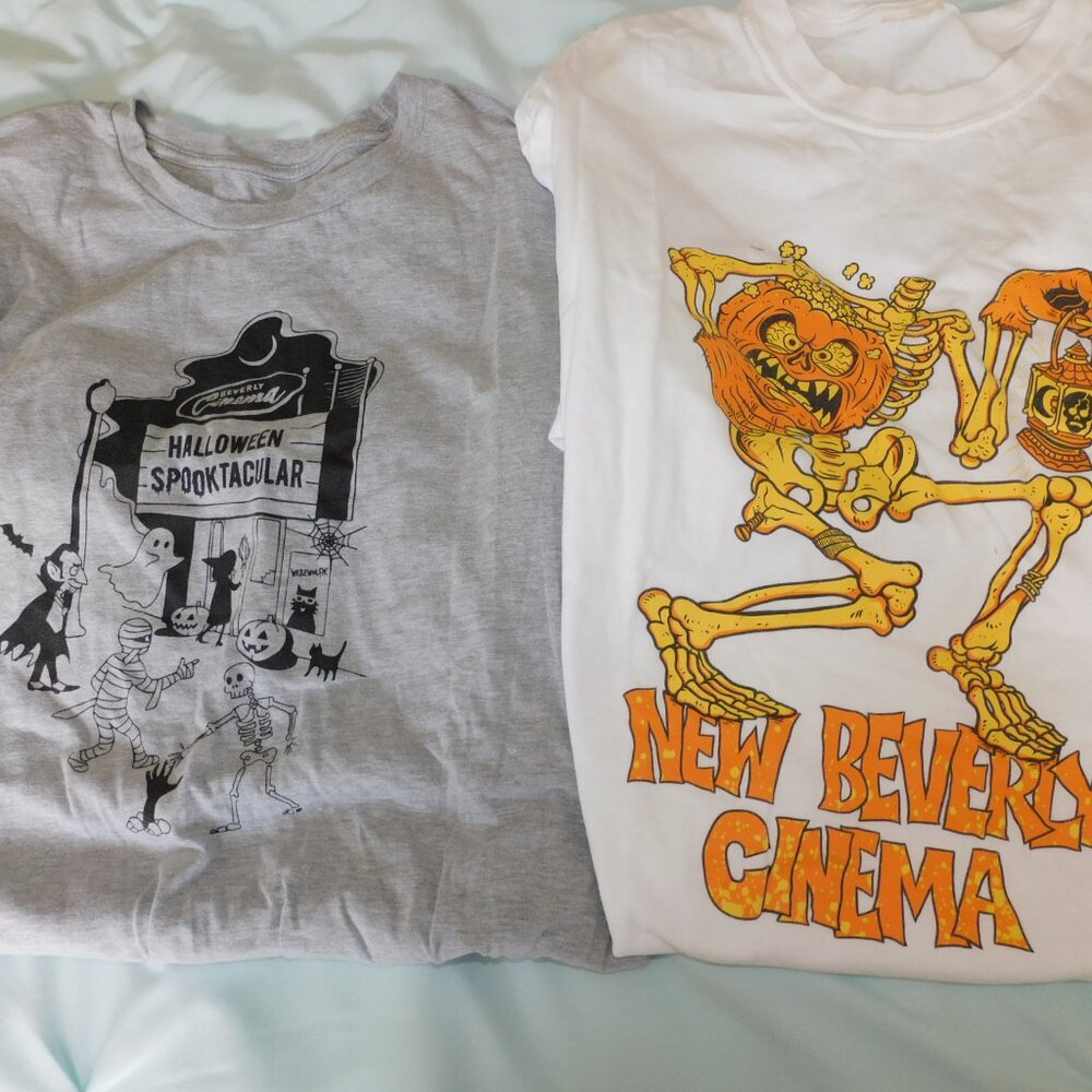 2 New Bev Cinema halloween t shirts  Quentin Tarantino's movie theater in LA CA